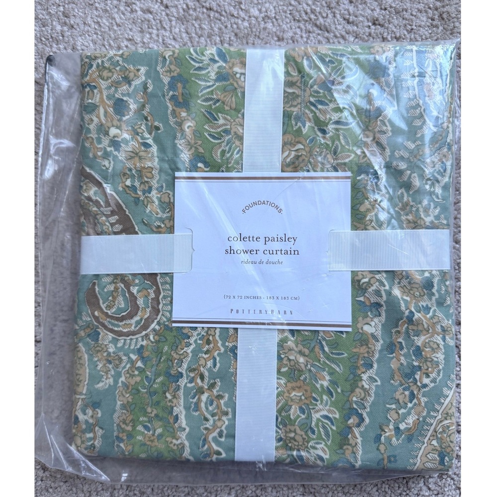 Pottery Barn Colette Paisley Shower Curtain Blue Green 72x72 Cotton 4482527